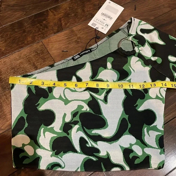 Zara Jacquard Asymmetrical one arm Top & wide leg pants set Size M 70s Retro NWT - Picture 15 of 16